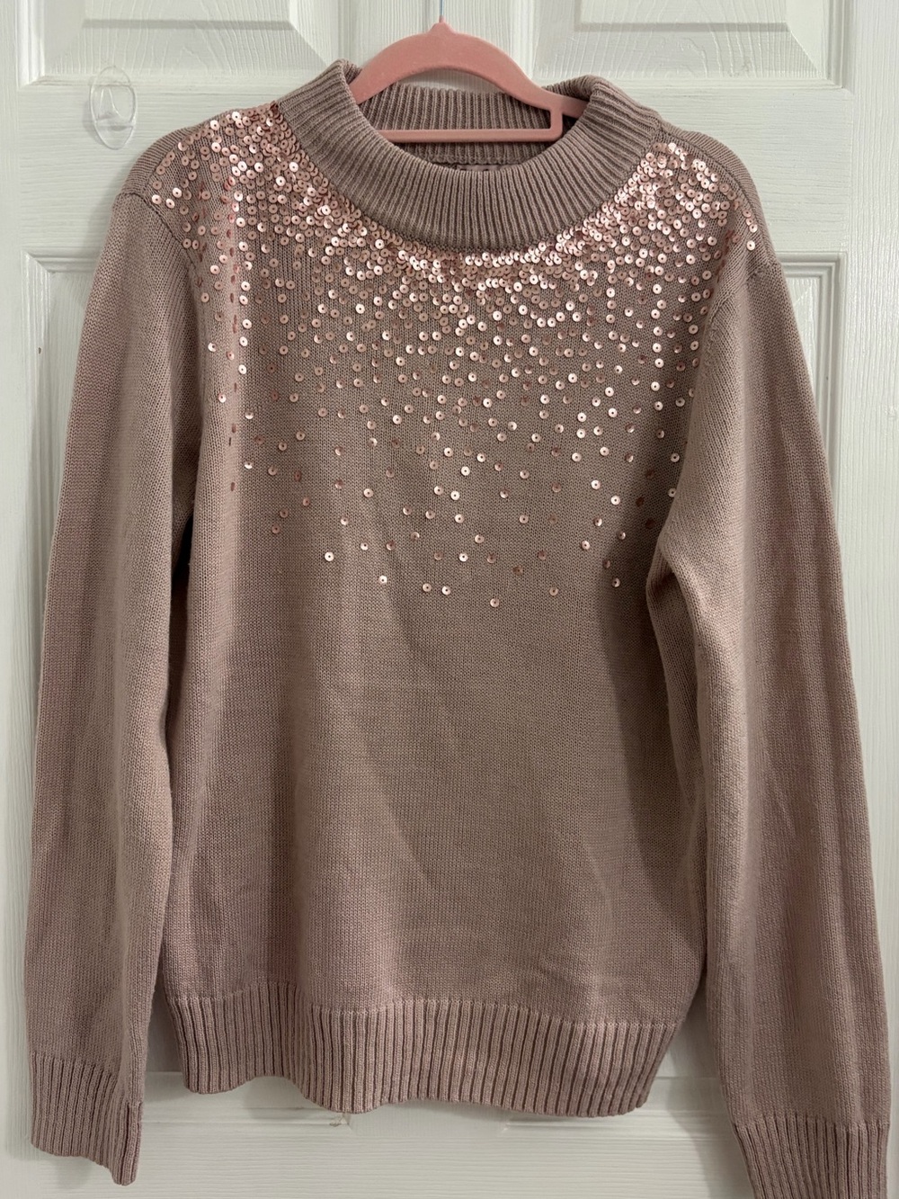Juicy Couture Blush Pink Sequin Yoke Crewneck Sweater. Size XL